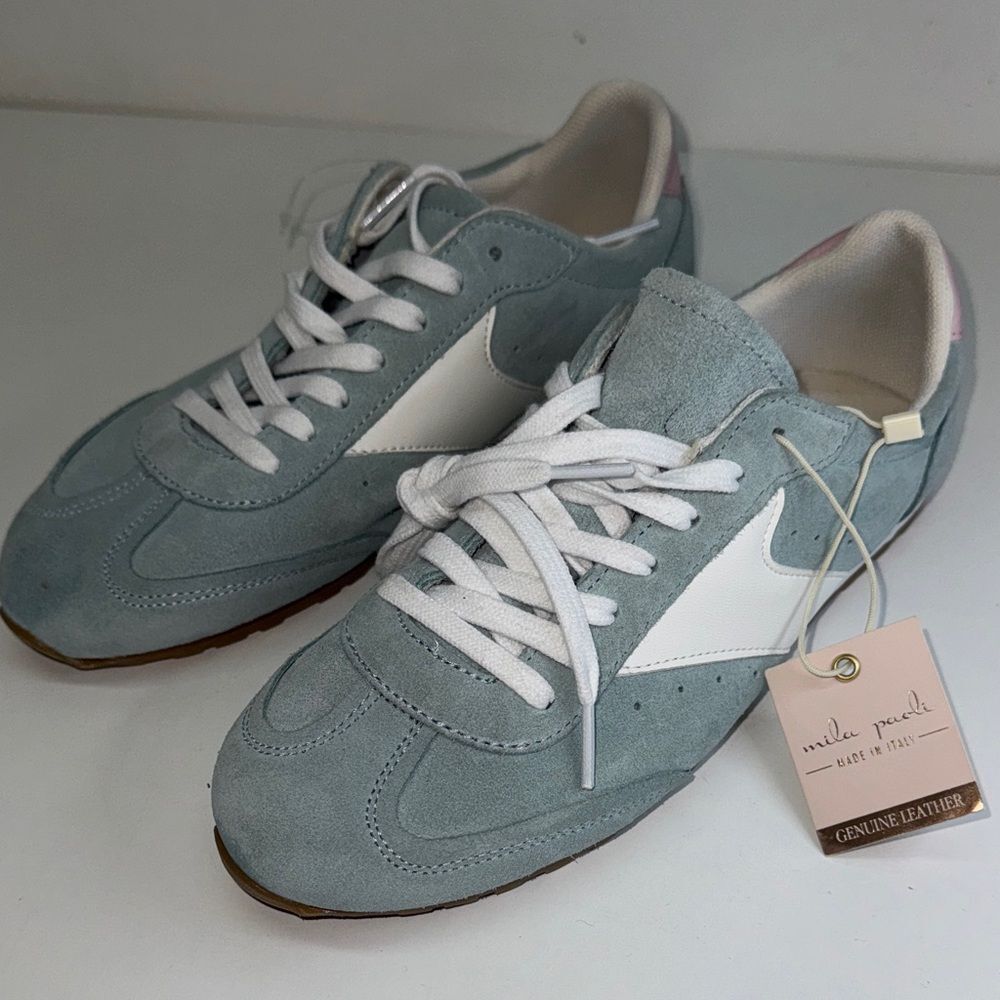 Mila Paoli Women's Suede Sneakers in Blue and White